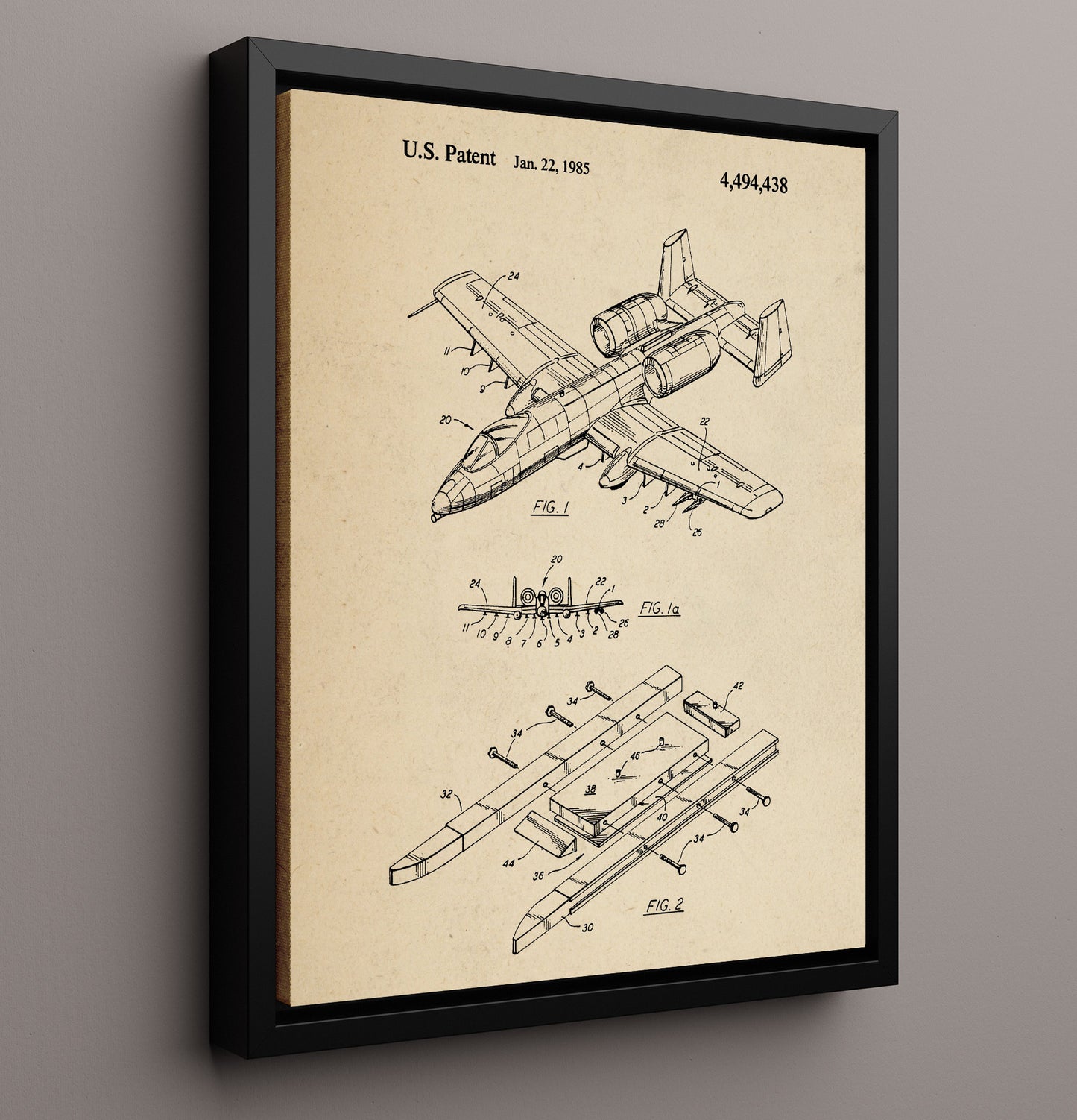 Patent Print - Aircraft Model Assembly System - Unknown Inventor - 1985 - Patent 4494438 Patent Wall Art