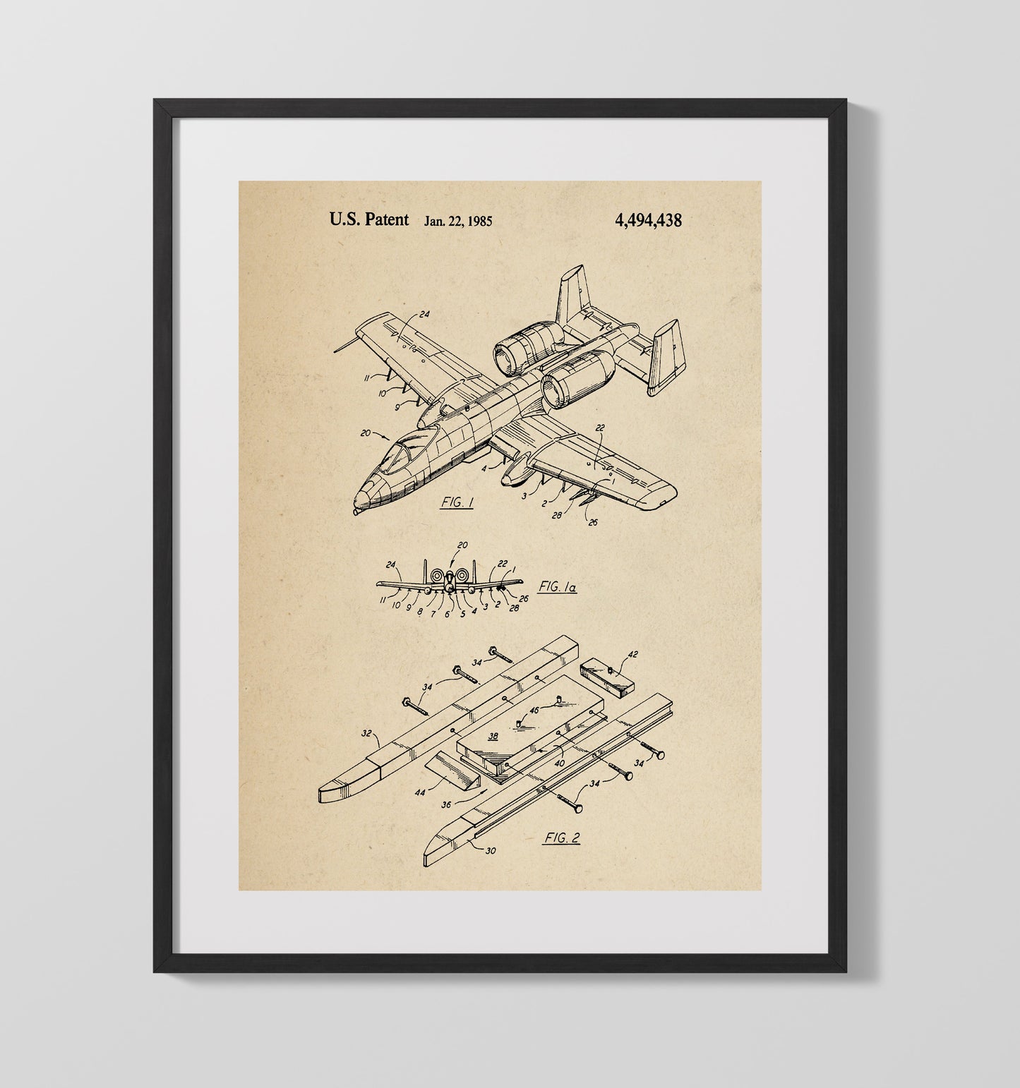 Patent Print - Aircraft Model Assembly System - Unknown Inventor - 1985 - Patent 4494438 Patent Wall Art
