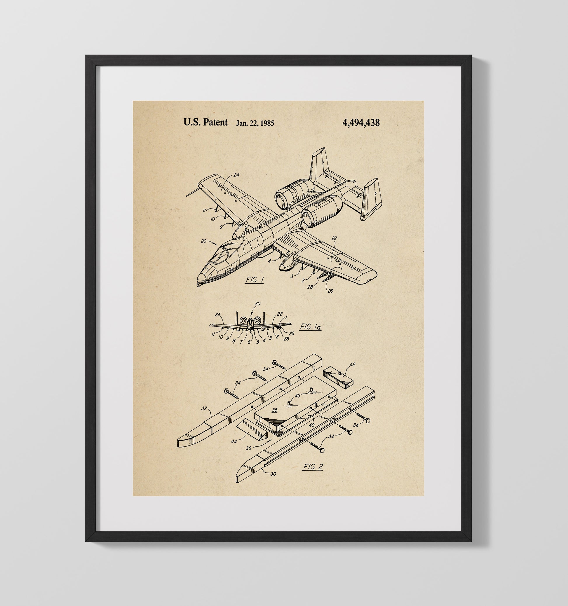 Patent Print - Aircraft Model Assembly System - Unknown Inventor - 1985 - Patent 4494438 Patent Wall Art