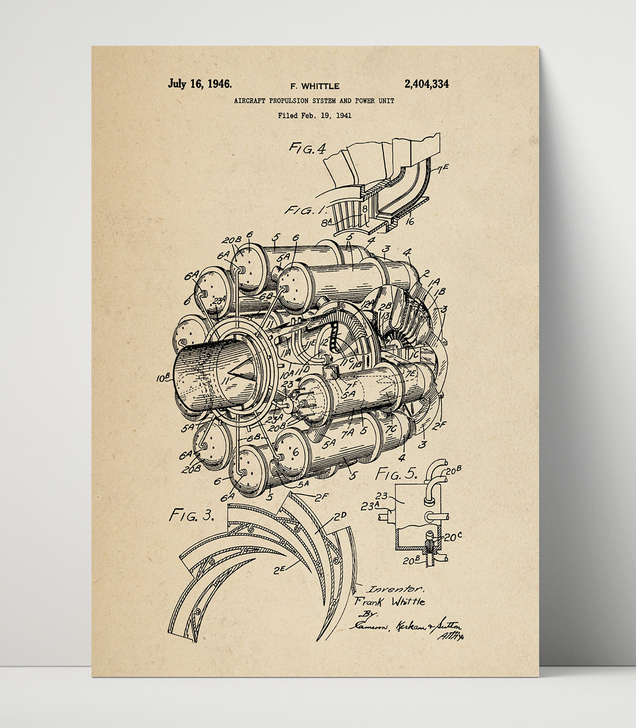 Patent Print - Aircraft Propulsion System And Power Unit - Frank Whittle - 1946 - Patent 2404334 Patent Wall Art