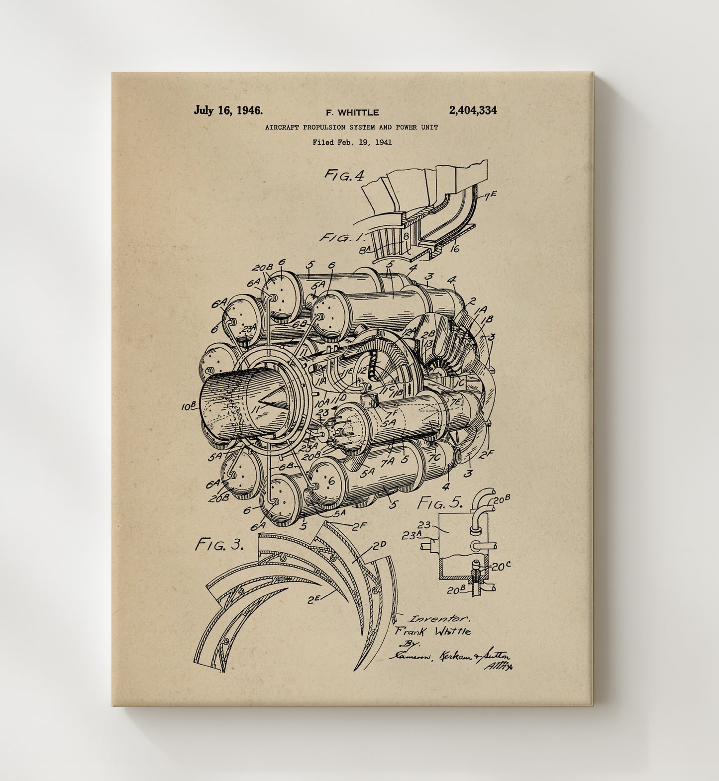 Patent Print - Aircraft Propulsion System And Power Unit - Frank Whittle - 1946 - Patent 2404334 Patent Wall Art
