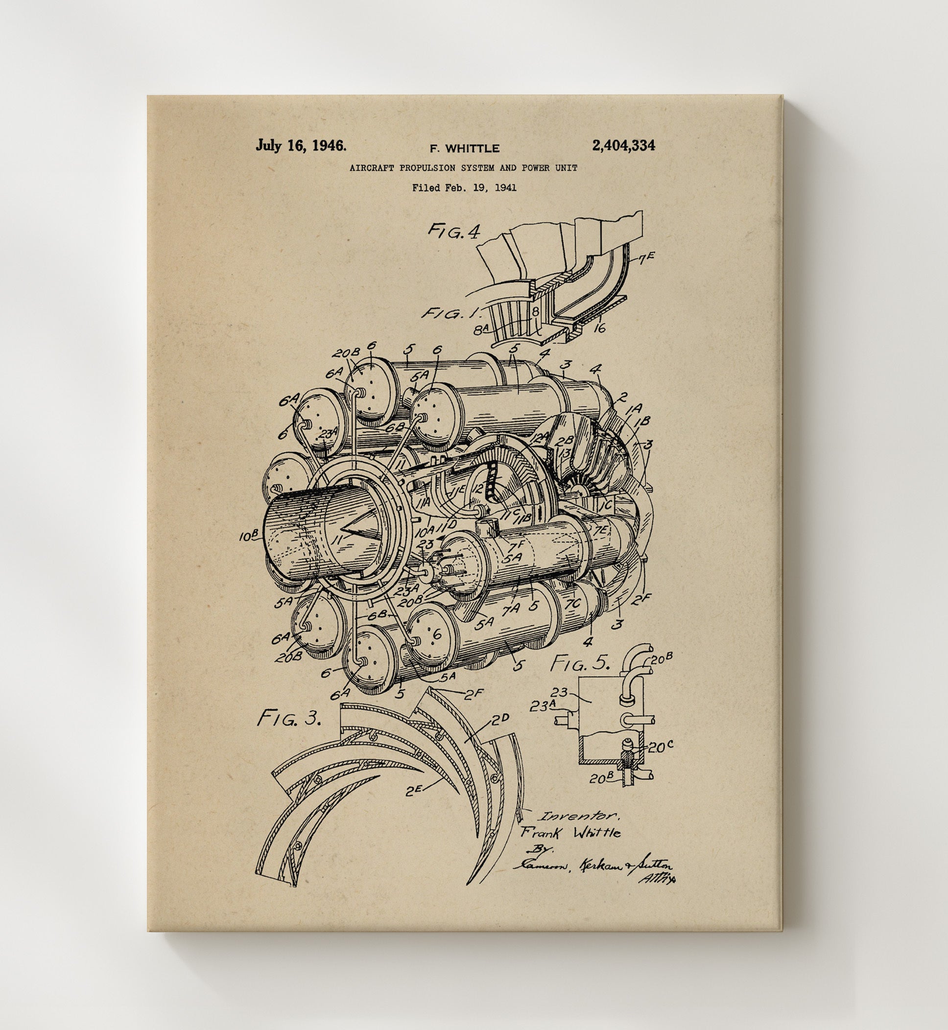 Patent Print - Aircraft Propulsion System And Power Unit - Frank Whittle - 1946 - Patent 2404334 Patent Wall Art
