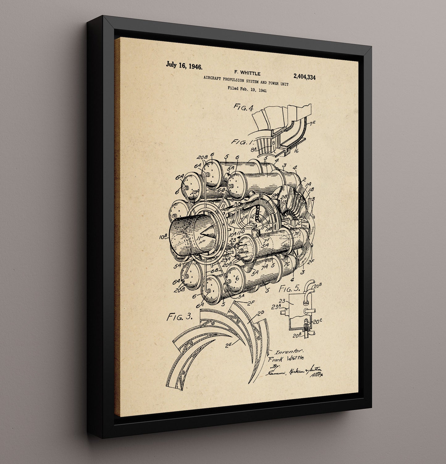 Patent Print - Aircraft Propulsion System And Power Unit - Frank Whittle - 1946 - Patent 2404334 Patent Wall Art