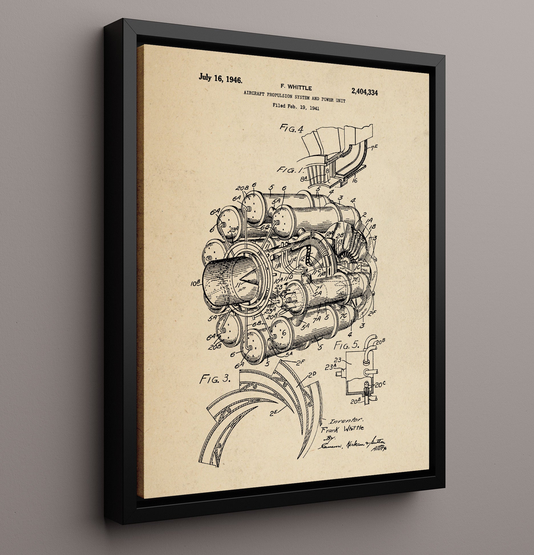 Patent Print - Aircraft Propulsion System And Power Unit - Frank Whittle - 1946 - Patent 2404334 Patent Wall Art