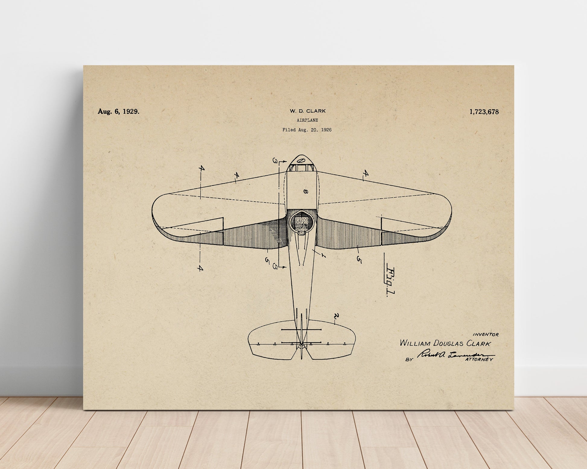Patent Print - Airplane - William Douglas Clark - 1929 - Patent 1723678 - Landsacpe Patent Wall Art