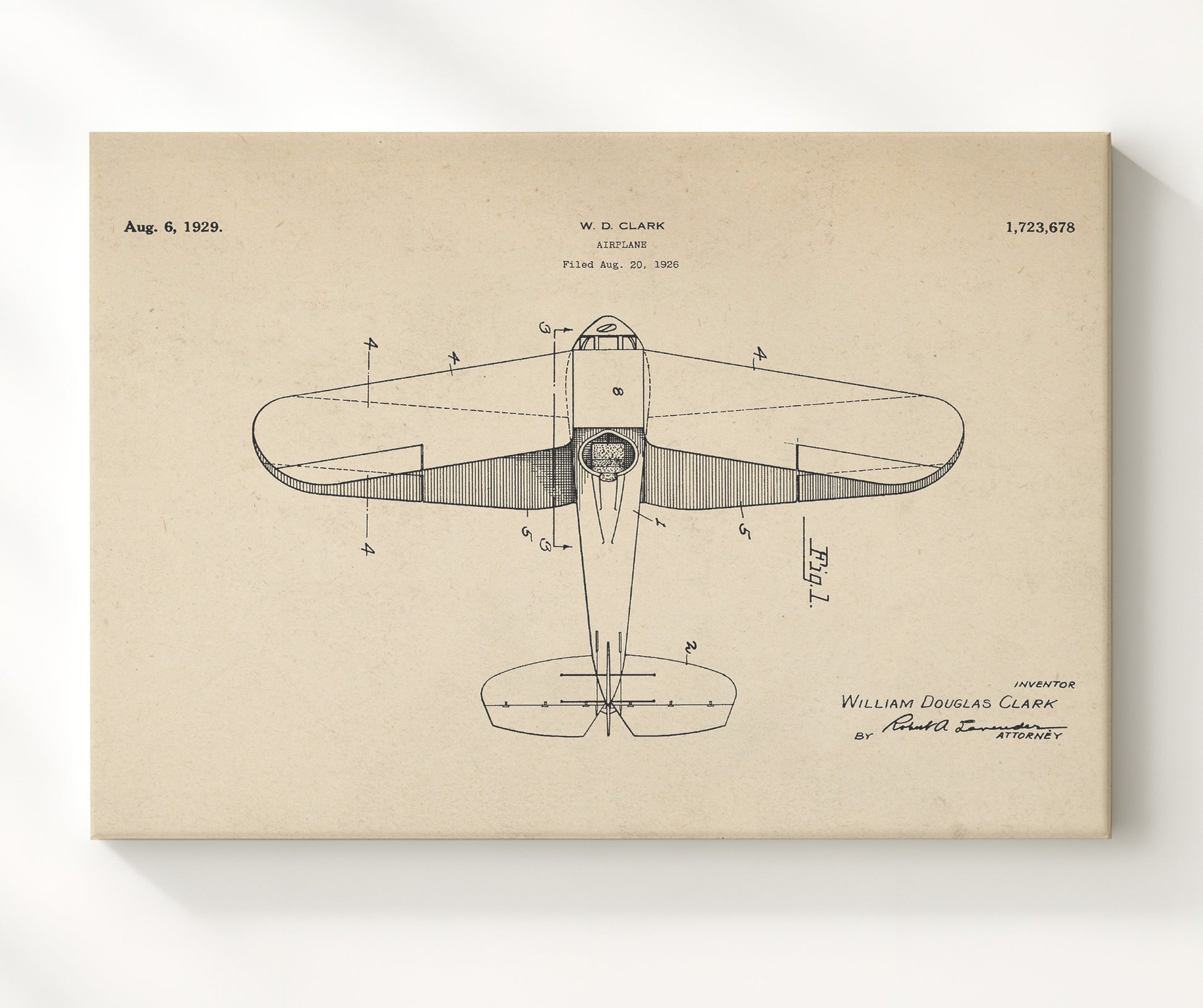 Patent Print - Airplane - William Douglas Clark - 1929 - Patent 1723678 - Landsacpe Patent Wall Art