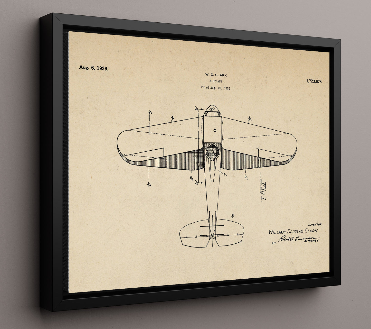 Patent Print - Airplane - William Douglas Clark - 1929 - Patent 1723678 - Landsacpe Patent Wall Art