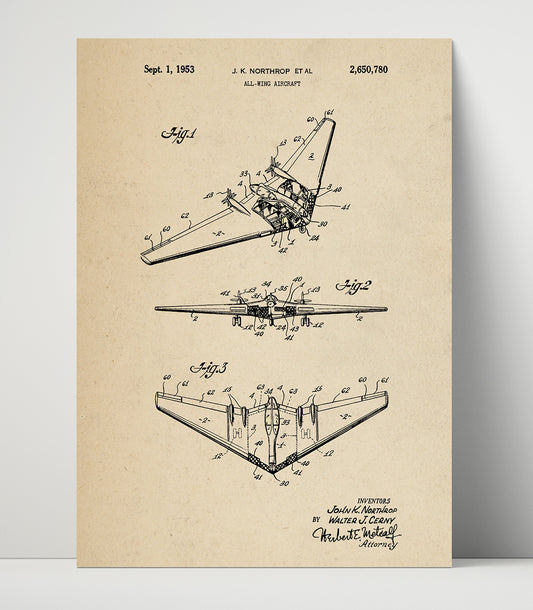 All-Wing Aircraft - 1953 Patent - 16x20 Unframed Print