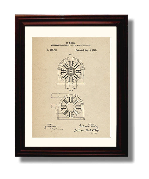 Patent Print - Alternating Current Electro Magnetic Motor - Nikola Tesla - 1890 - Patent 433700 Patent Wall Art