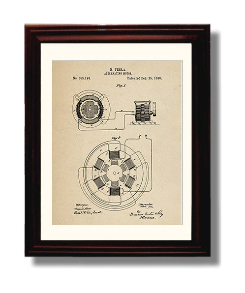 Patent Print - Alternating Motor - Nikola Tesla - 1896 - Patent 555190 Patent Wall Art