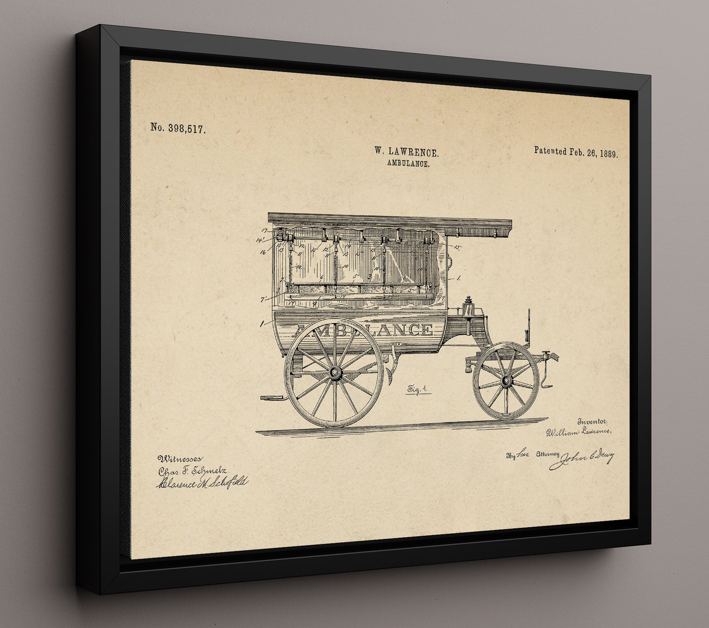 Patent Print - Ambulance - W. Lawrence - 1889 - Patent 398517 - Landscape Patent Wall Art