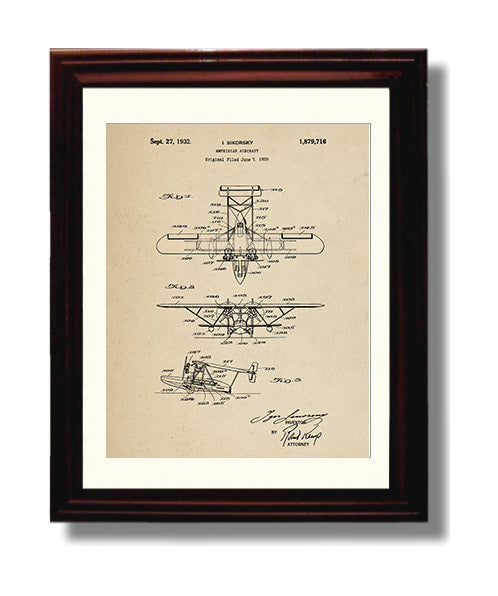Patent Print - Amphibian Aircraft - Igor Sikorsky - 1932 - Patent 1879716 Patent Wall Art