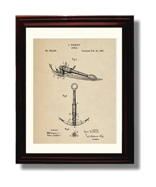 Patent Print - Anchor - John Tiebout - 1887 - Patent 358306 Patent Wall Art
