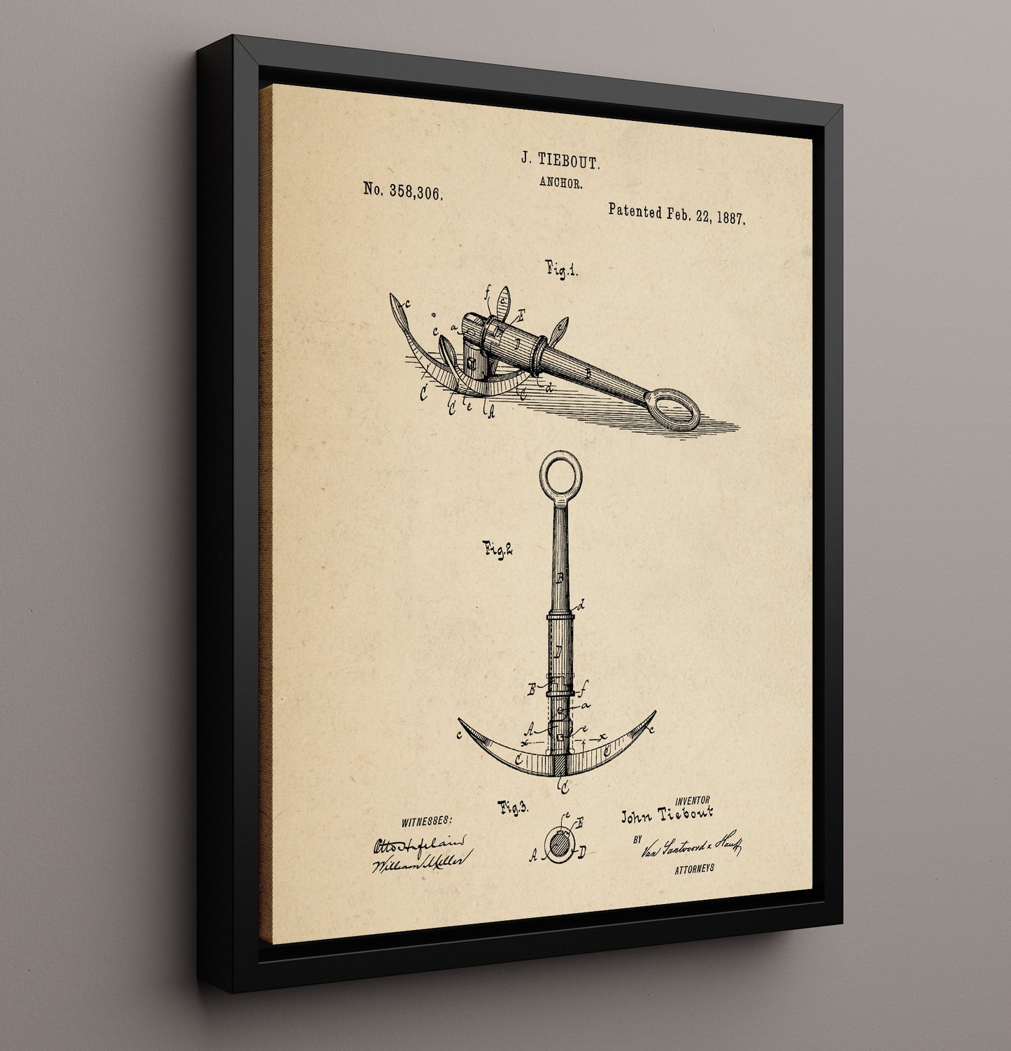 Patent Print - Anchor - John Tiebout - 1887 - Patent 358306 Patent Wall Art