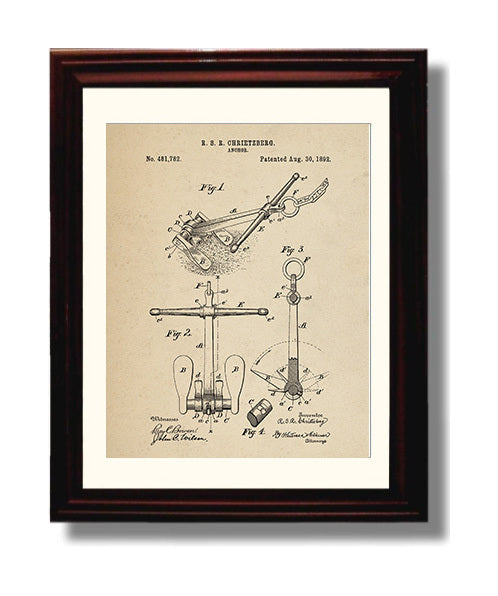 Patent Print - Anchor - R S R Chrietzberg - 1892 - Patent 481782 Patent Wall Art