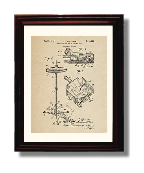 Patent Print - Anti-Slide Lock For An Actuator Pedal - John L. Hoellerich - 1964 - Patent 3118339 Patent Wall Art