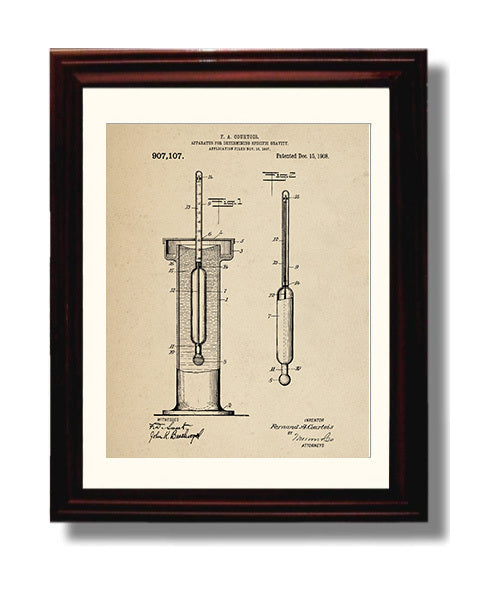 Patent Print - Apparatus For Determining Specific Gravity - F. A. Courtois - 1908 - Patent 907107 Patent Wall Art