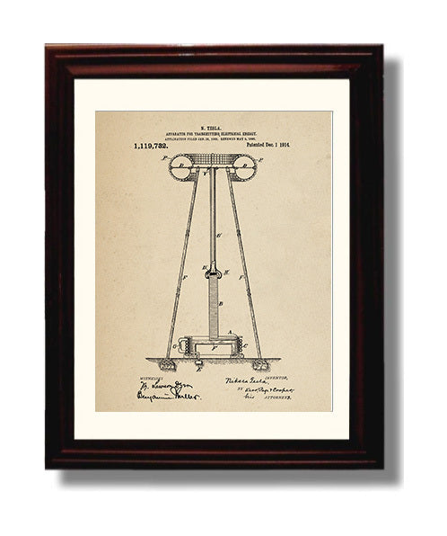 Patent Print - Apparatus For Transmitting Electrical Energy - Nikola Tesla - 1914 - Patent 1119732 Patent Wall Art