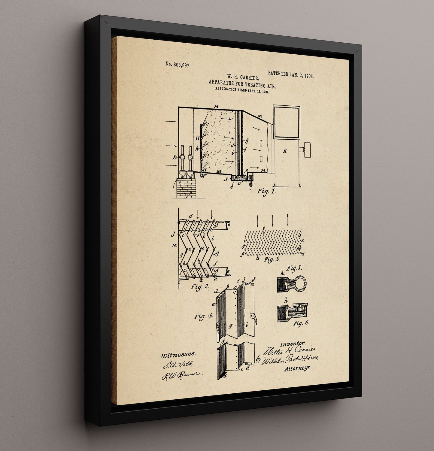 Patent Print - Apparatus For Treating Air - Willis H Carrier - 1906 - Patent 808897 Patent Wall Art