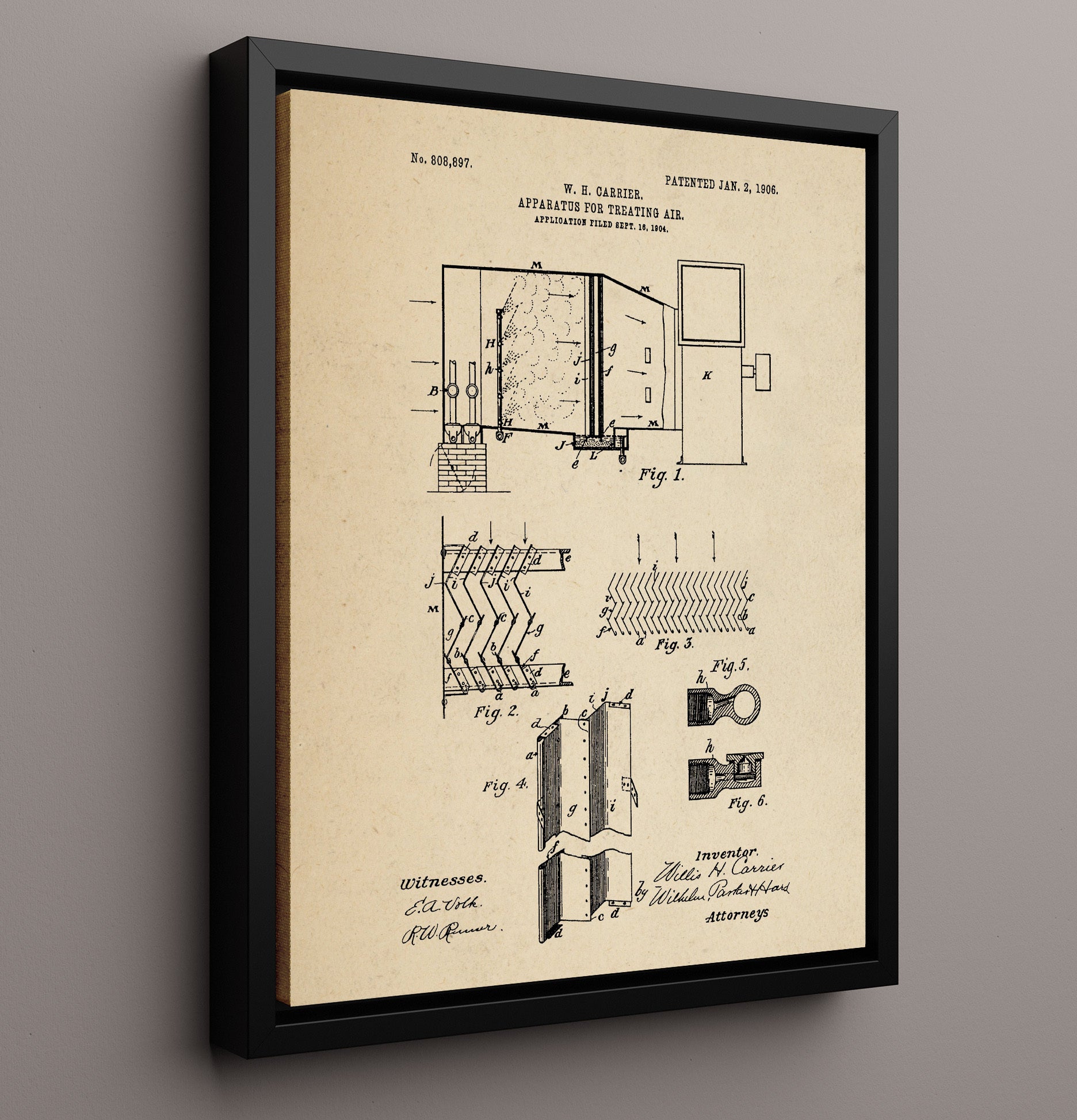 Patent Print - Apparatus For Treating Air - Willis H Carrier - 1906 - Patent 808897 Patent Wall Art