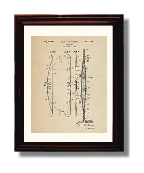 Patent Print - Archery Bow - William M. Folberth And Paul Parmelee - 1947 - Patent 2423765 Patent Wall Art