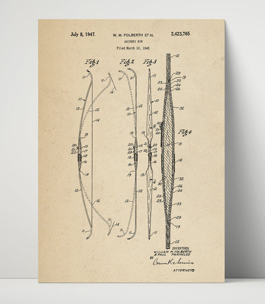 Archery Bow - 1947 Patent - 16x20 Unframed Print
