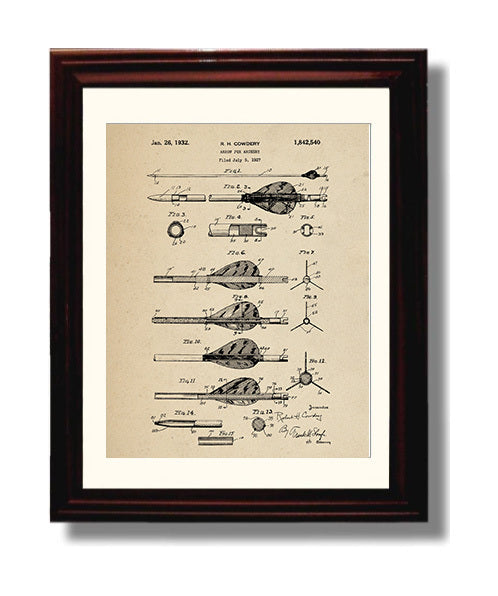 Patent Print - Arrow For Archery - R. H. Cowdery - 1932 - Patent 1842540 Patent Wall Art