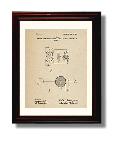 Patent Print - Art Of Transmitting Electrical Energy Through The Natural Mediums - Nikola Tesla - 1905 - Patent 787412 Patent Wall Art