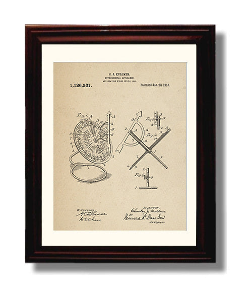 Patent Print - Astronomical Appliance - Charles J Kullmer - 1915 - Patent 1126231 Patent Wall Art