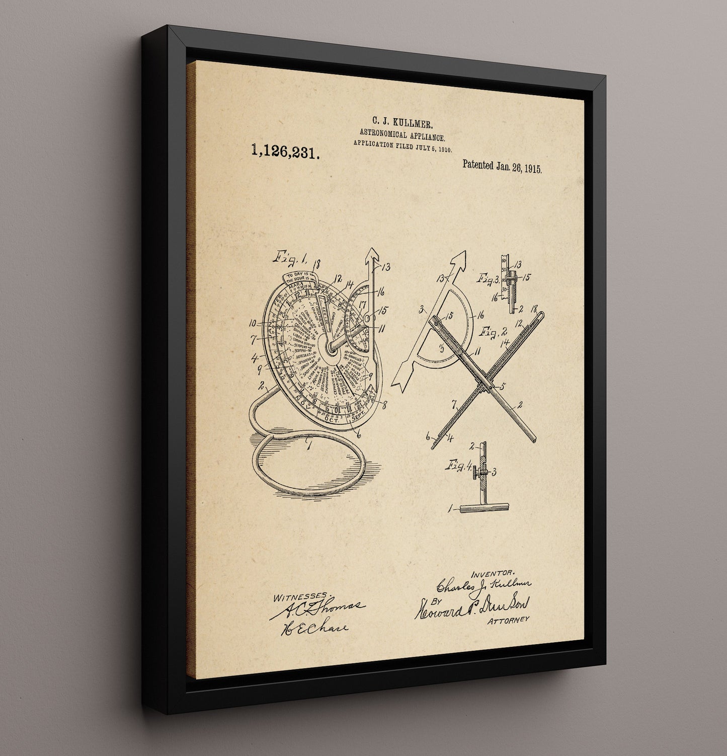 Patent Print - Astronomical Appliance - Charles J Kullmer - 1915 - Patent 1126231 Patent Wall Art