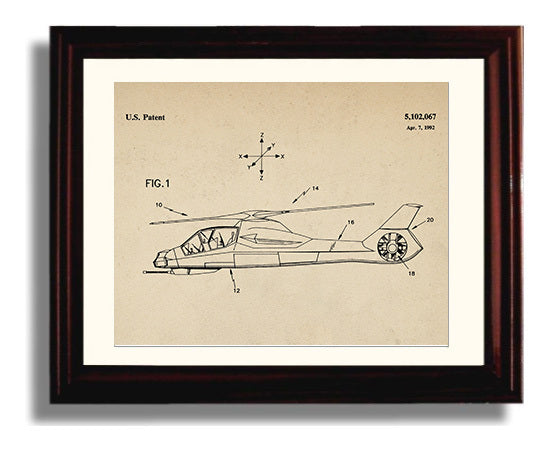 Patent Print - Attack Helicopter - Unknown Inventor - 1992 - Patent 5102067 - Landscape Patent Wall Art