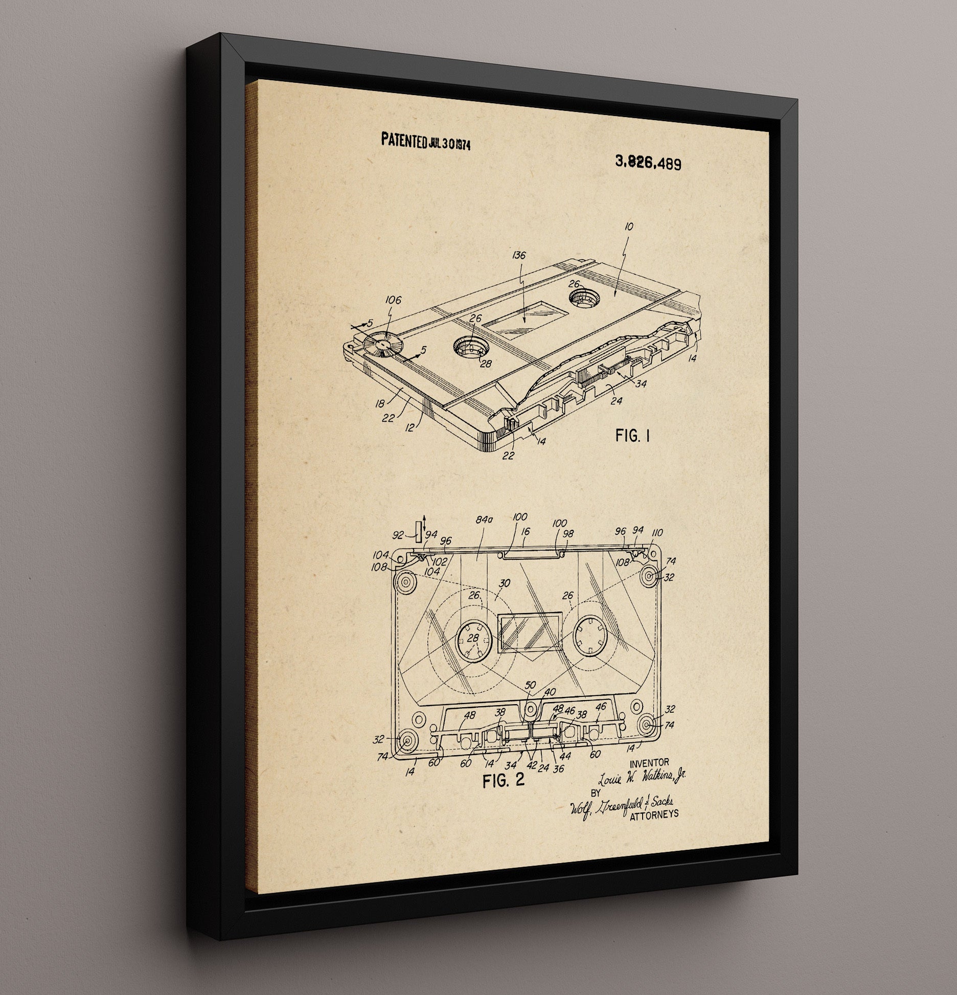 Patent Print - Audio Cassette Tape - Louie W. Watkins Jr. - 1974 - Patent 3926489 Patent Wall Art