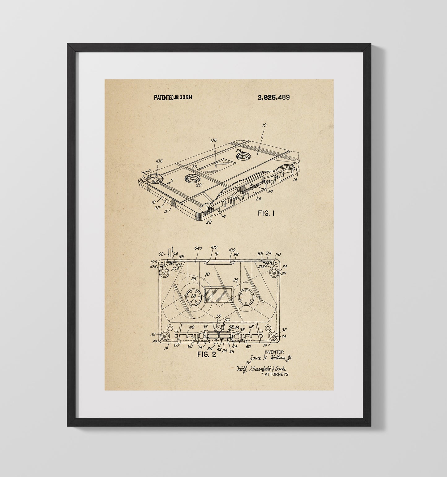 Patent Print - Audio Cassette Tape - Louie W. Watkins Jr. - 1974 - Patent 3926489 Patent Wall Art