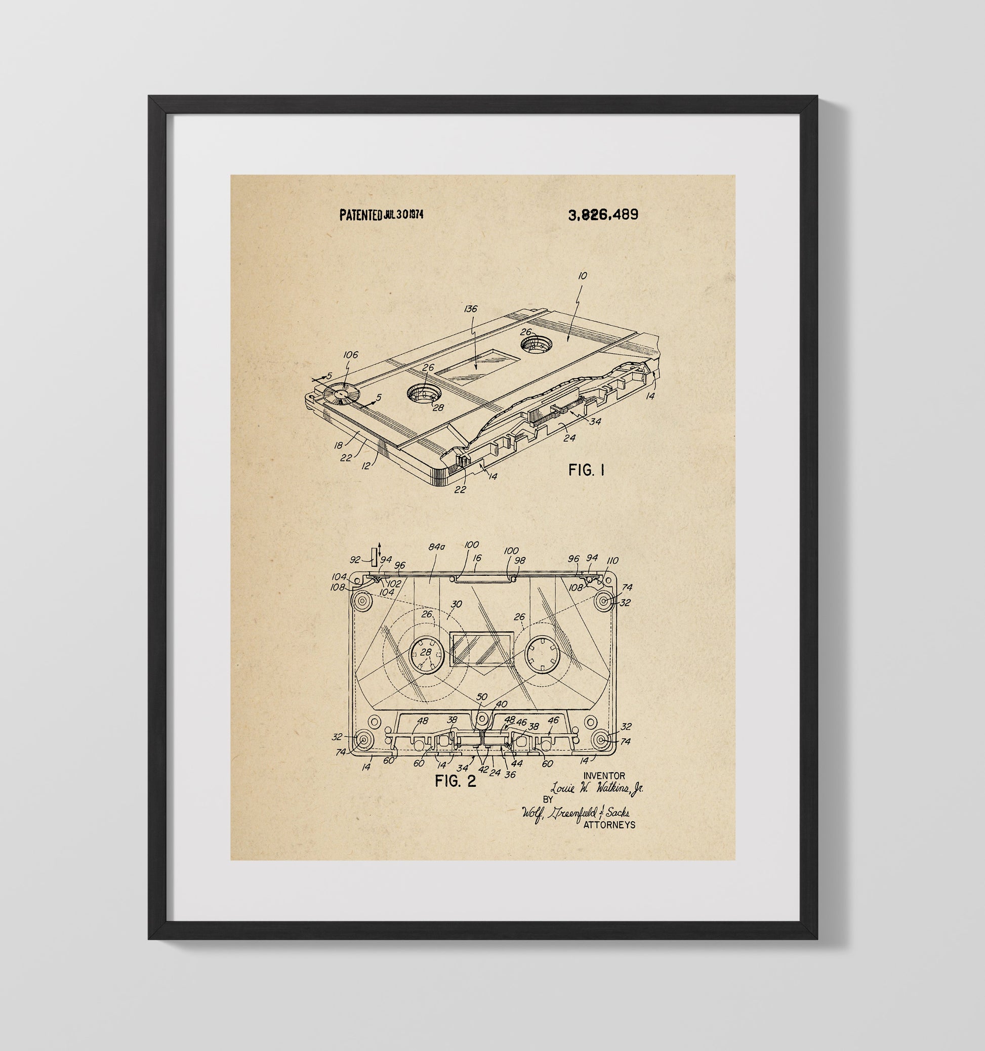 Patent Print - Audio Cassette Tape - Louie W. Watkins Jr. - 1974 - Patent 3926489 Patent Wall Art