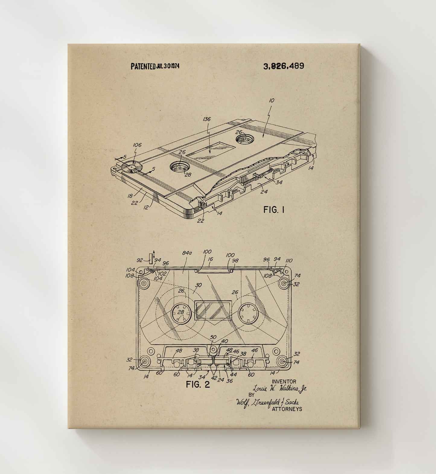 Patent Print - Audio Cassette Tape - Louie W. Watkins Jr. - 1974 - Patent 3926489 Patent Wall Art