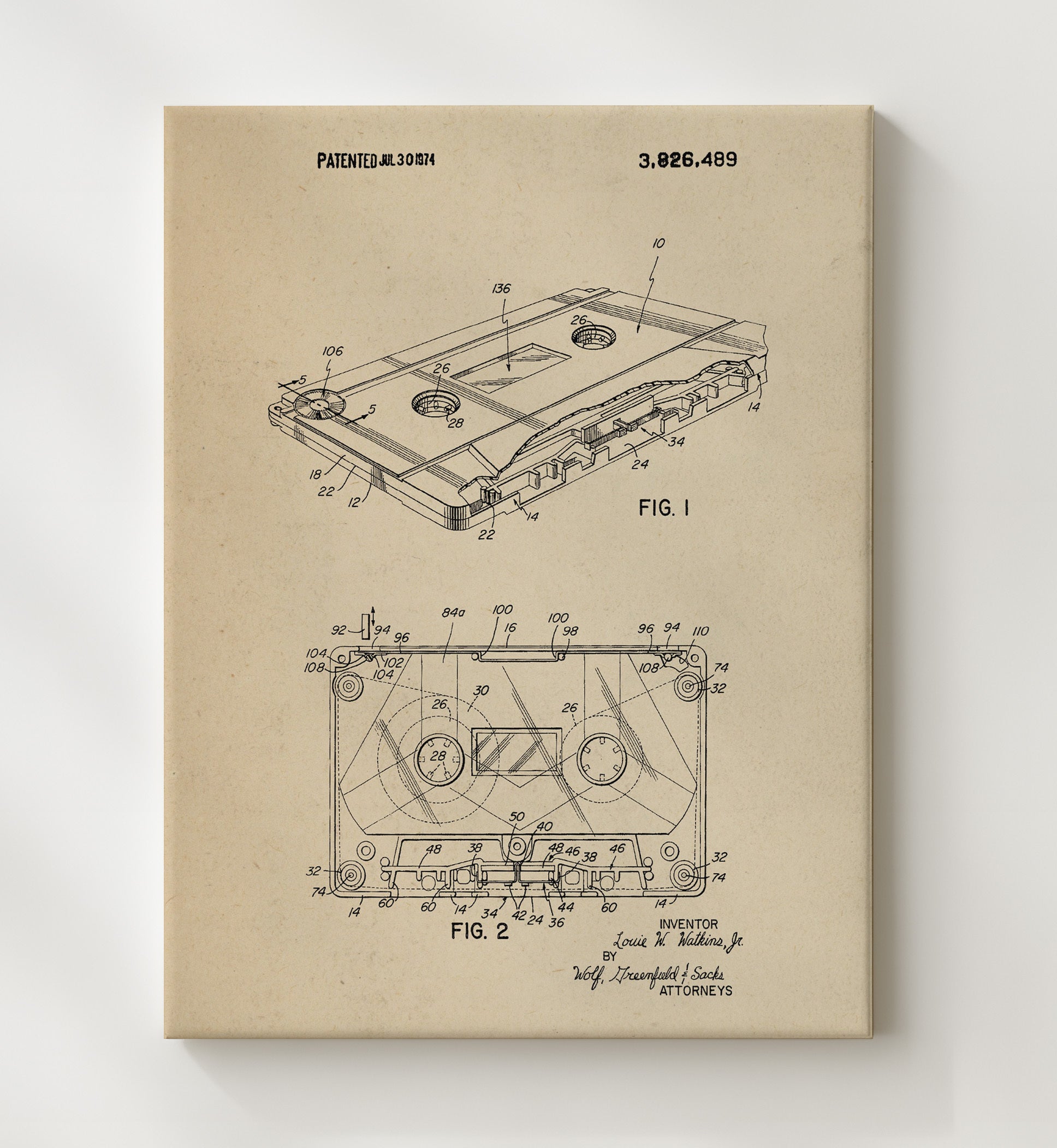 Patent Print - Audio Cassette Tape - Louie W. Watkins Jr. - 1974 - Patent 3926489 Patent Wall Art