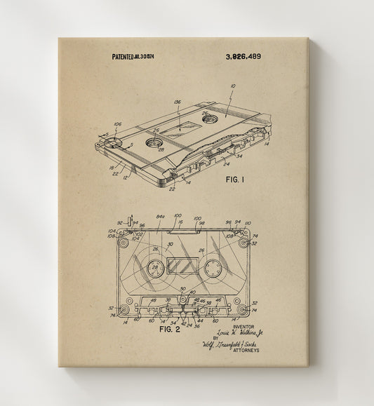 Audio Cassette Tape 1974 patent print wall art 8x10 Canvas