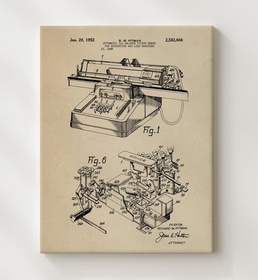 Automatic Old Balance Pickup Means For Accounting And Like Machines 1952 patent print wall art 8x10 Canvas