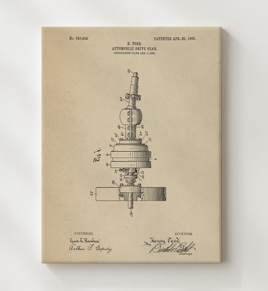 Automobile Drive Gear 1905 patent print wall art 8x10 Canvas