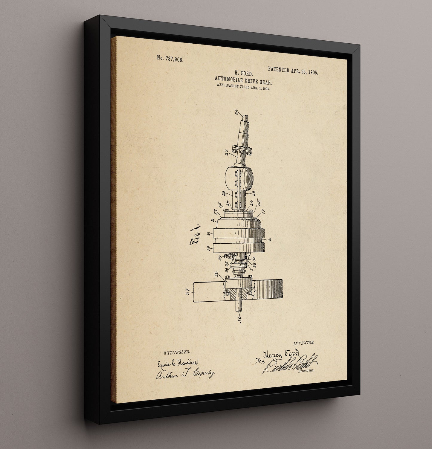 Patent Print - Automobile Drive Gear - Henry Ford - 1905 - Patent 787908 Patent Wall Art