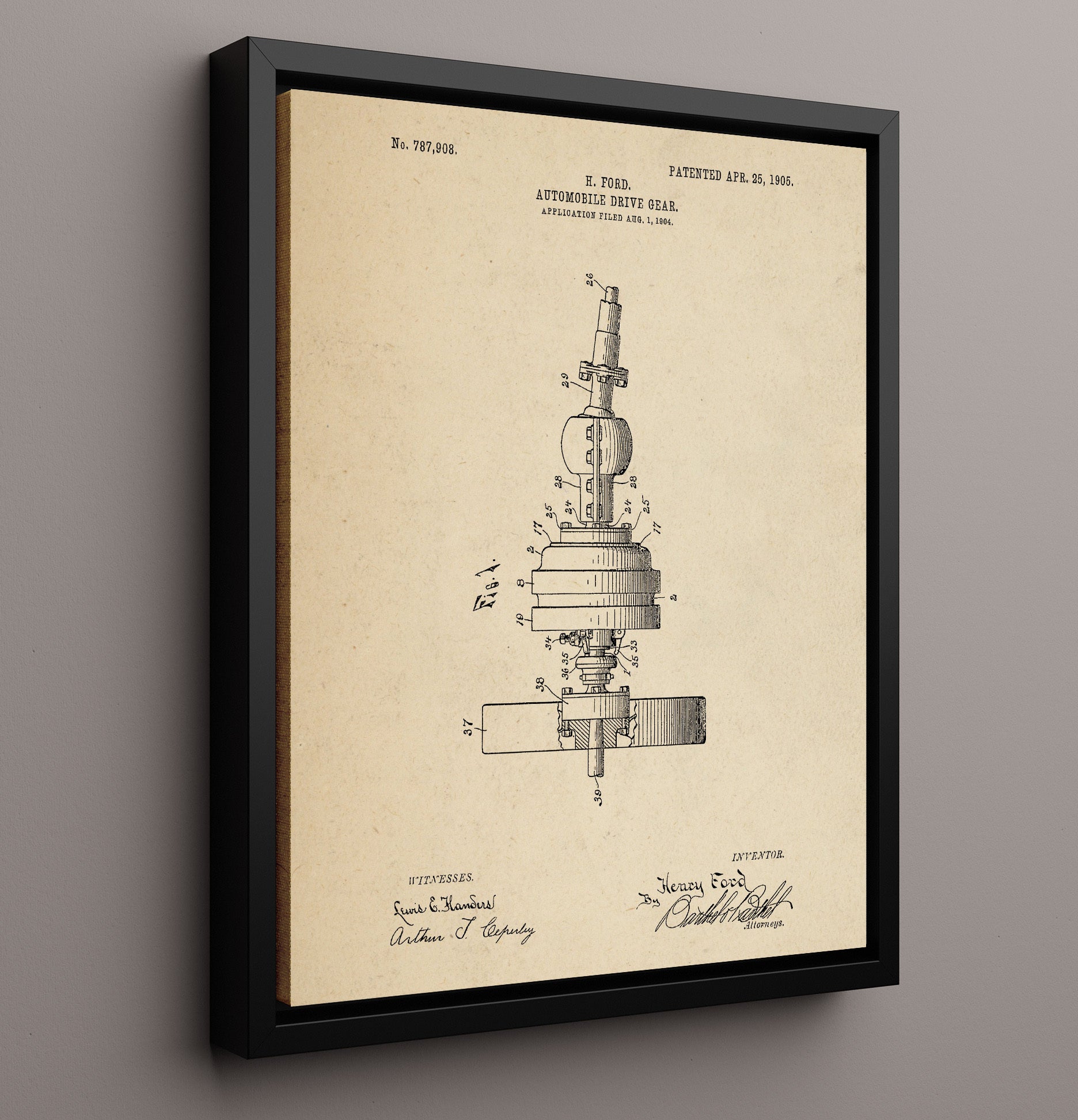 Patent Print - Automobile Drive Gear - Henry Ford - 1905 - Patent 787908 Patent Wall Art