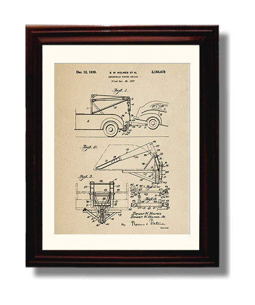 Patent Print - Automobile Towing Device - Ernest W Holmes Et Al - 1939 - Patent 2183478 Patent Wall Art