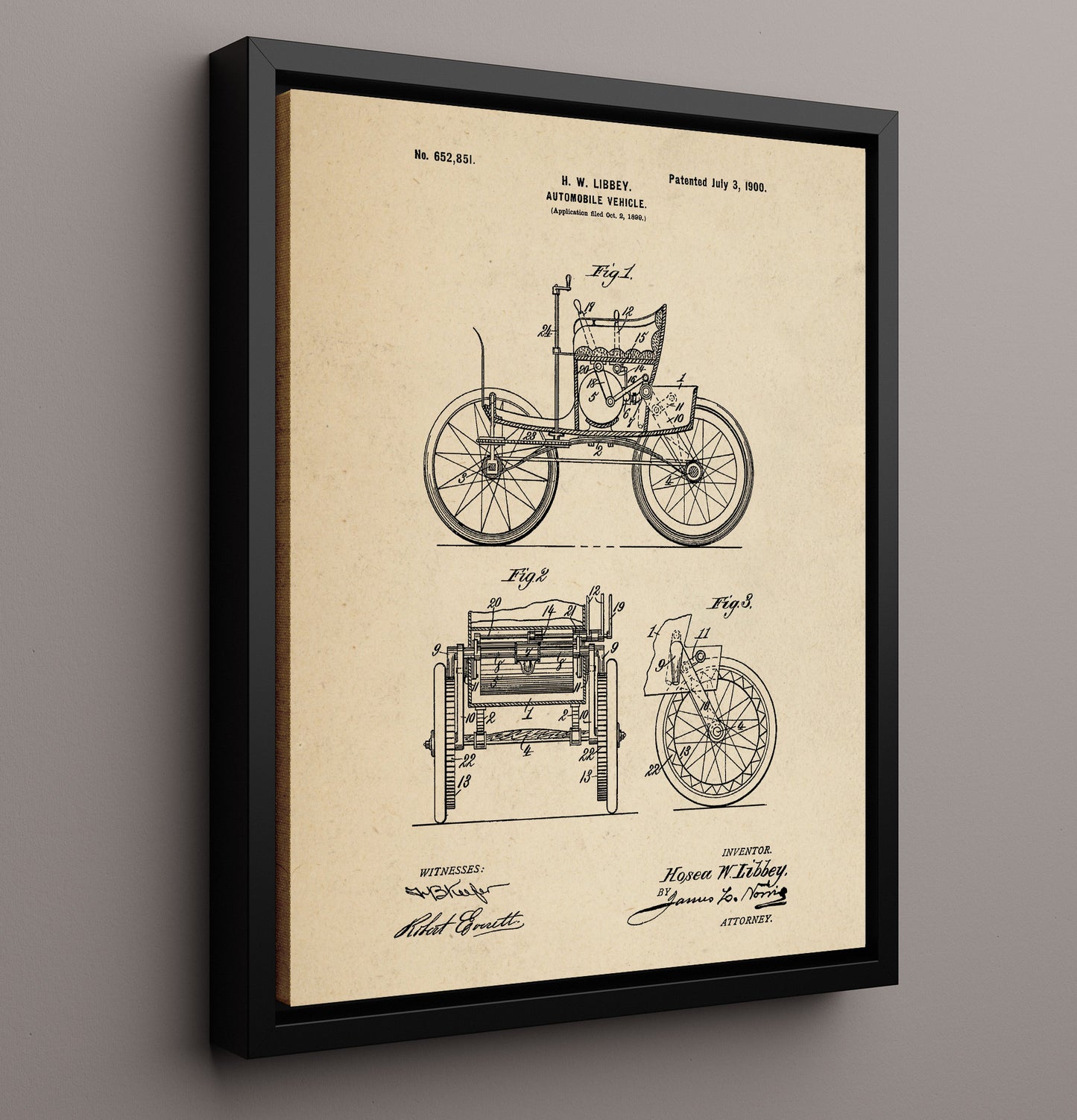Patent Print - Automobile Vehicle - Hosea W Libbey - 1900 - Patent 652851 Patent Wall Art