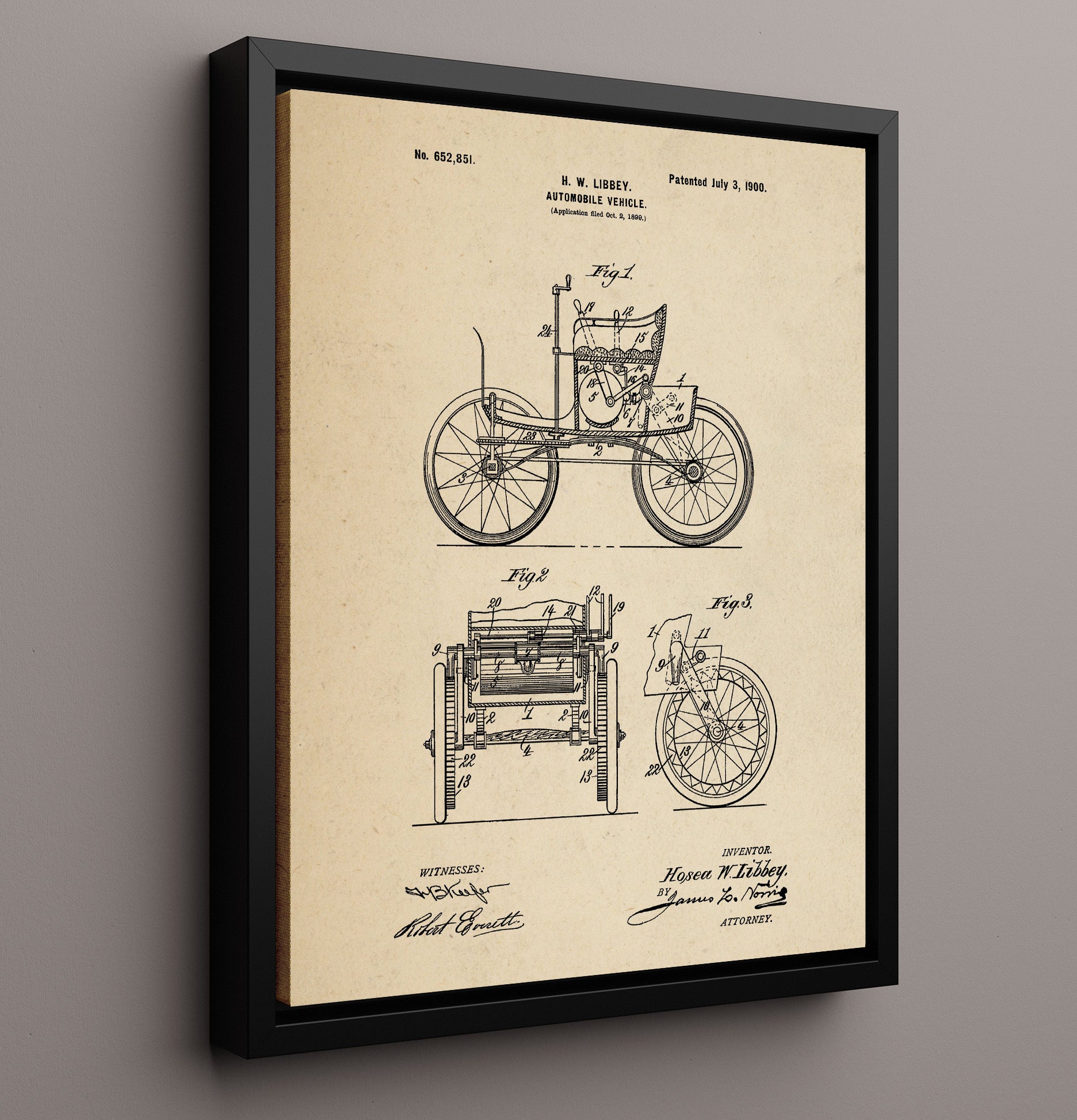 Patent Print - Automobile Vehicle - Hosea W Libbey - 1900 - Patent 652851 Patent Wall Art