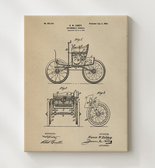 Automobile Vehicle 1900 patent print wall art 8x10 Canvas