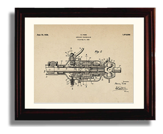 Patent Print - Auxiliary Transmission - Henry Ford - 1928 - Patent 1674006 - Landscape Patent Wall Art
