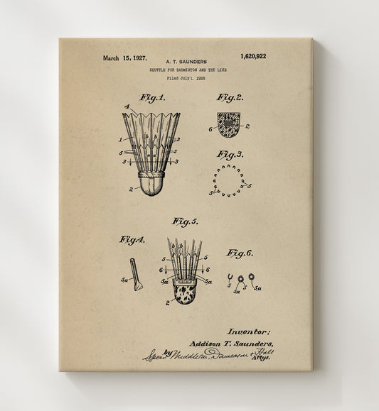 Badminton Shuttlecock 1927 patent print wall art 8x10 Canvas