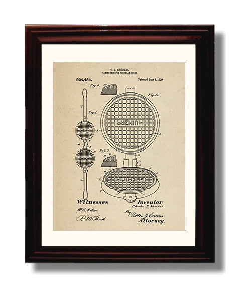 Patent Print - Baking Iron For Ice Cream Cones - C.E. Menches - 1909 - Patent 924484 Patent Wall Art