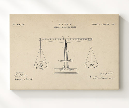 Balance Weighing Scale 1885 patent print wall art 8x10 Canvas