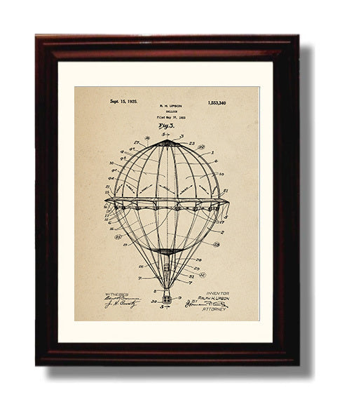 Patent Print - Balloon - Ralph H Upson - 1925 - Patent 1553340 Patent Wall Art